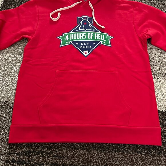BREAKINGT (L) Four Hours of Hell Phillies Hoodie Red October CBP  Postseason MLB - Picture 6 of 9
